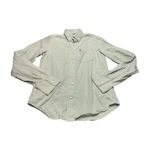 Abercrombie Fitch Green White Striped Muscle Fit Oxford Shirt Mens Medium